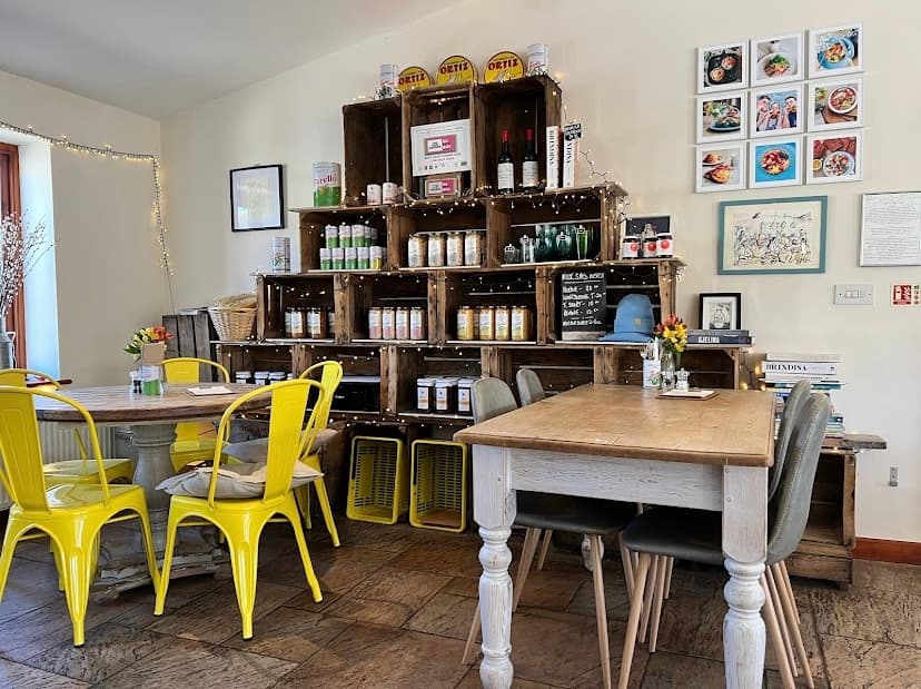 Tables and counter inside the Milk Shed, photo by Deb Porter